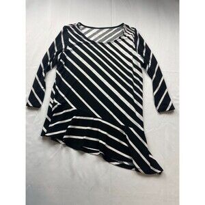 INC International Concepts Tunic Top Womens Large Black White Stripe Asymmetric
